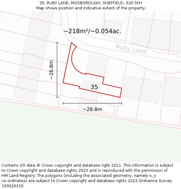 35, RUBY LANE, MOSBOROUGH, SHEFFIELD, S20 5FH: Plot and title map
