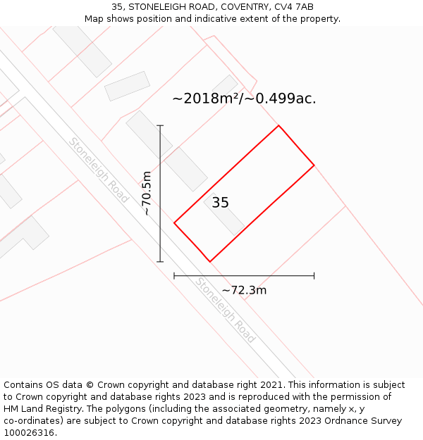 35, STONELEIGH ROAD, COVENTRY, CV4 7AB: Plot and title map