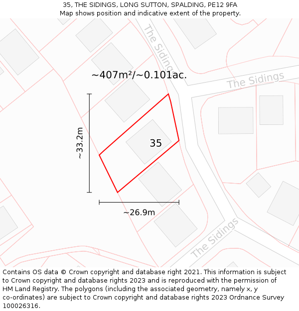 35, THE SIDINGS, LONG SUTTON, SPALDING, PE12 9FA: Plot and title map