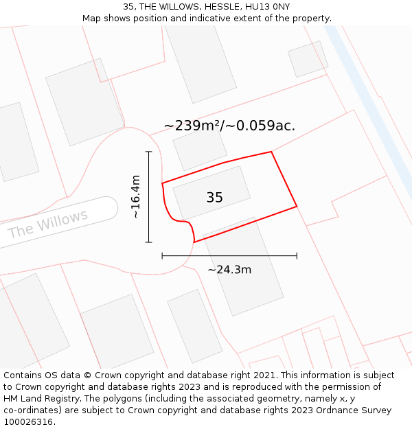 35, THE WILLOWS, HESSLE, HU13 0NY: Plot and title map