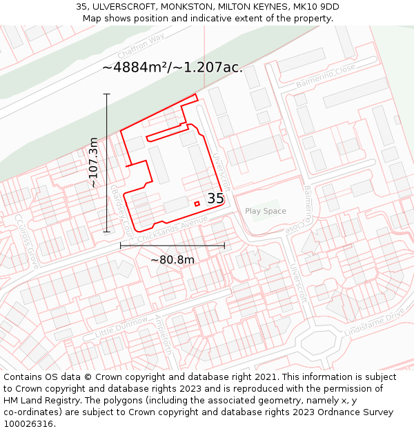 35, ULVERSCROFT, MONKSTON, MILTON KEYNES, MK10 9DD: Plot and title map