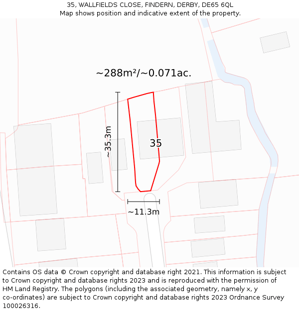 35, WALLFIELDS CLOSE, FINDERN, DERBY, DE65 6QL: Plot and title map