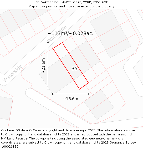 35, WATERSIDE, LANGTHORPE, YORK, YO51 9GE: Plot and title map