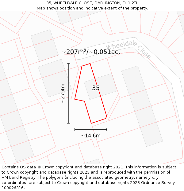35, WHEELDALE CLOSE, DARLINGTON, DL1 2TL: Plot and title map
