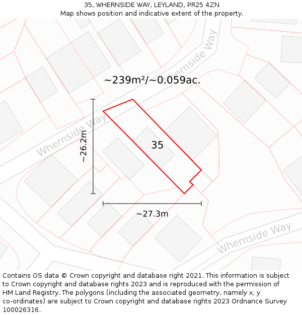 35, WHERNSIDE WAY, LEYLAND, PR25 4ZN: Plot and title map