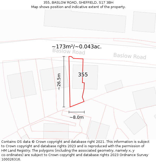 355, BASLOW ROAD, SHEFFIELD, S17 3BH: Plot and title map
