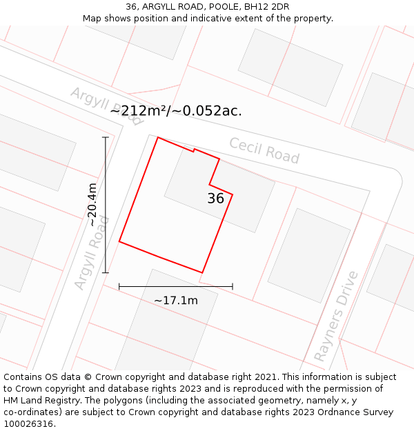 36, ARGYLL ROAD, POOLE, BH12 2DR: Plot and title map