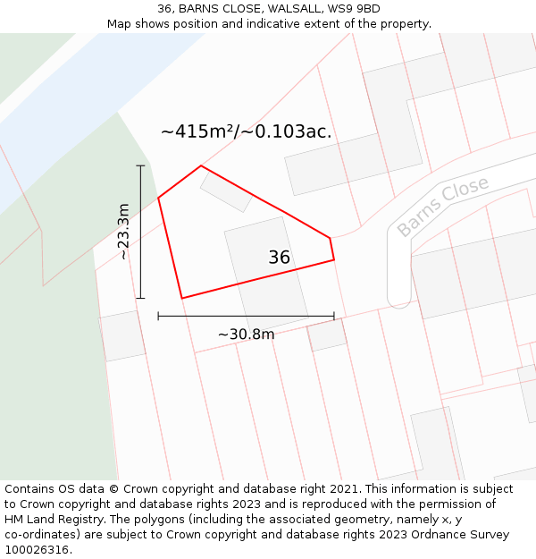 36, BARNS CLOSE, WALSALL, WS9 9BD: Plot and title map