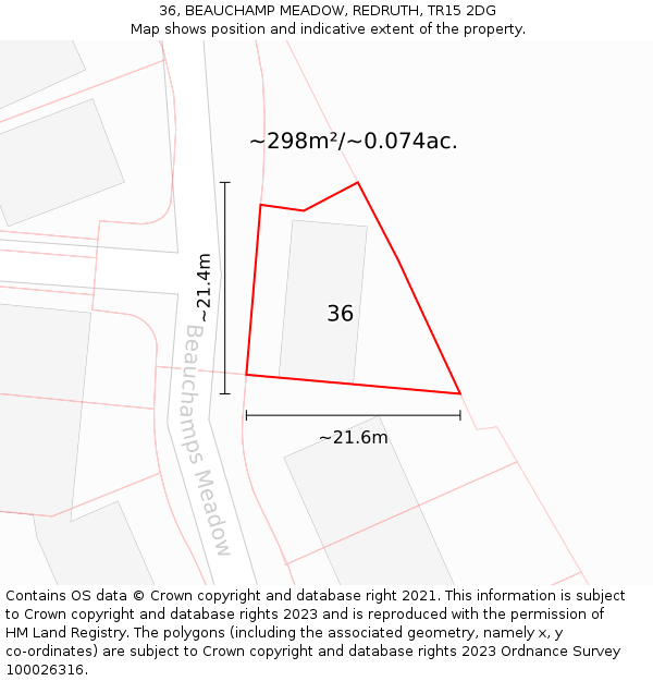 36, BEAUCHAMP MEADOW, REDRUTH, TR15 2DG: Plot and title map