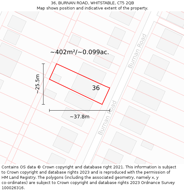36, BURNAN ROAD, WHITSTABLE, CT5 2QB: Plot and title map