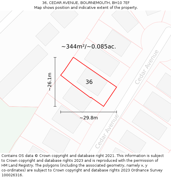 36, CEDAR AVENUE, BOURNEMOUTH, BH10 7EF: Plot and title map