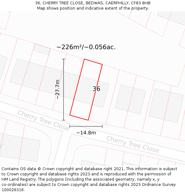 36, CHERRY TREE CLOSE, BEDWAS, CAERPHILLY, CF83 8HB: Plot and title map