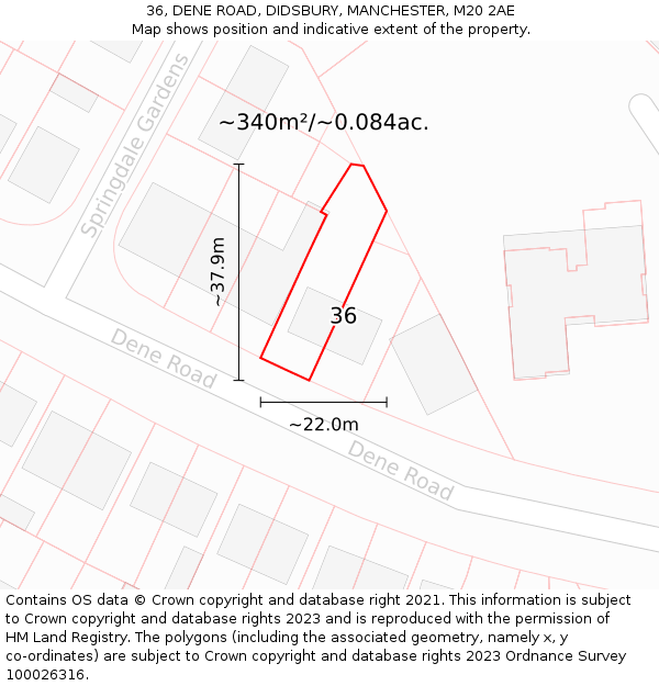 36, DENE ROAD, DIDSBURY, MANCHESTER, M20 2AE: Plot and title map