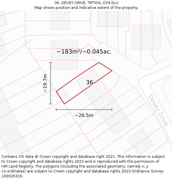 36, DEVEY DRIVE, TIPTON, DY4 0LU: Plot and title map