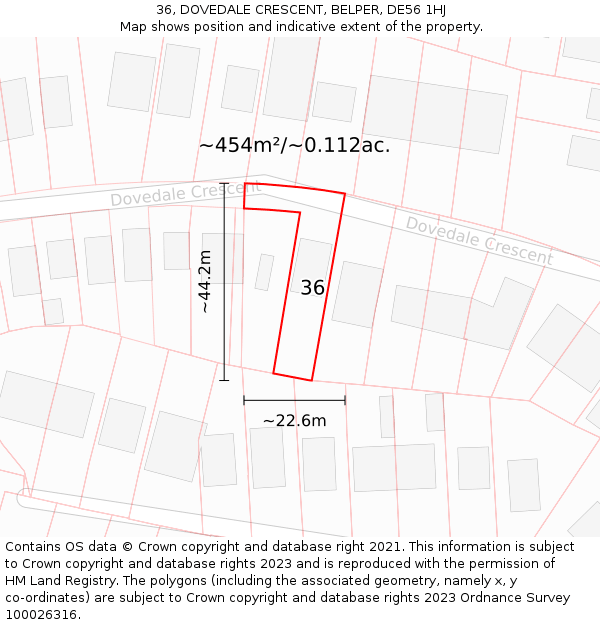 36, DOVEDALE CRESCENT, BELPER, DE56 1HJ: Plot and title map