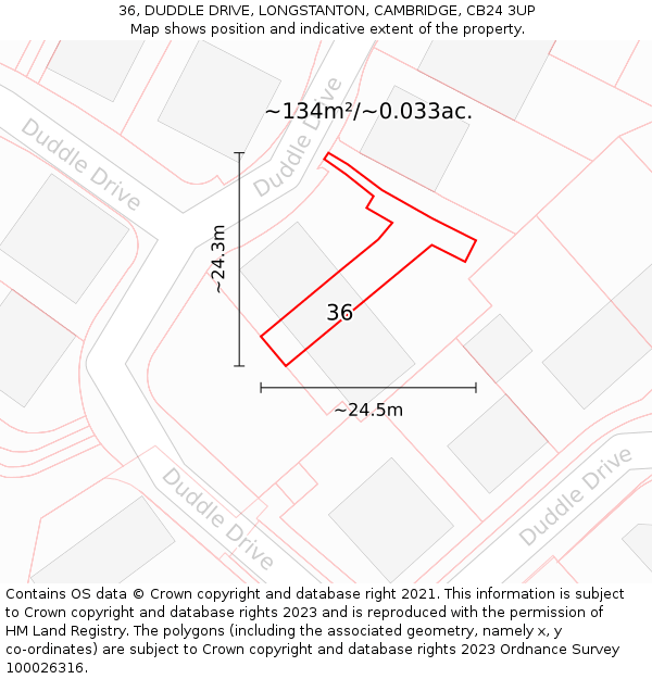 36, DUDDLE DRIVE, LONGSTANTON, CAMBRIDGE, CB24 3UP: Plot and title map