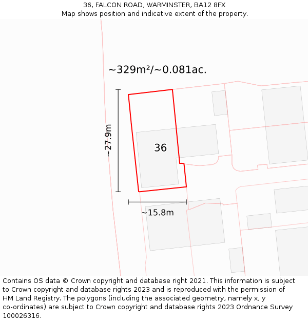 36, FALCON ROAD, WARMINSTER, BA12 8FX: Plot and title map