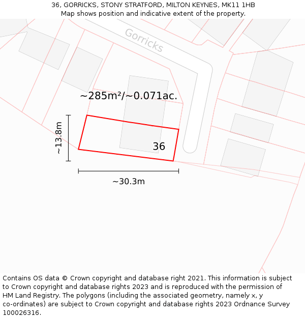 36, GORRICKS, STONY STRATFORD, MILTON KEYNES, MK11 1HB: Plot and title map