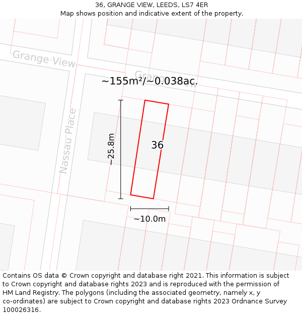 36, GRANGE VIEW, LEEDS, LS7 4ER: Plot and title map