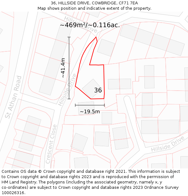 36, HILLSIDE DRIVE, COWBRIDGE, CF71 7EA: Plot and title map