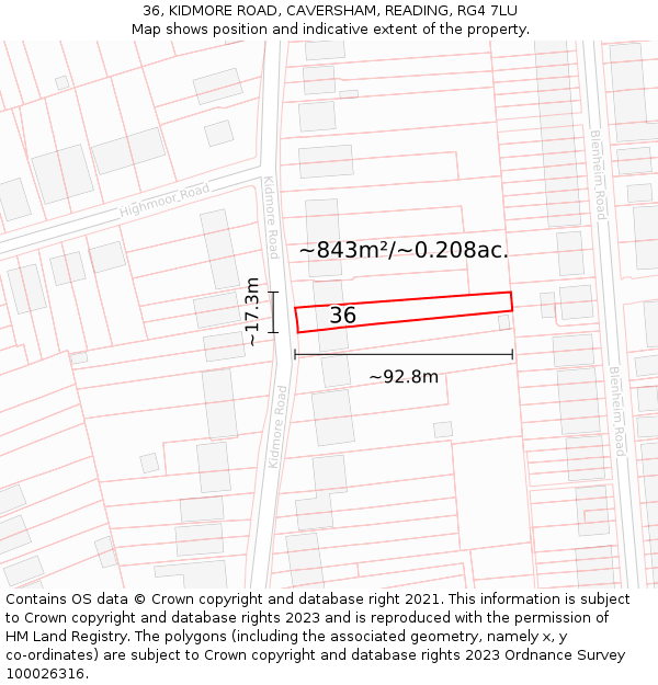 36, KIDMORE ROAD, CAVERSHAM, READING, RG4 7LU: Plot and title map