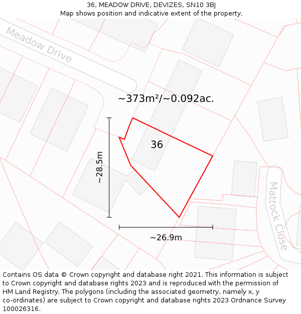 36, MEADOW DRIVE, DEVIZES, SN10 3BJ: Plot and title map