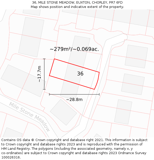 36, MILE STONE MEADOW, EUXTON, CHORLEY, PR7 6FD: Plot and title map