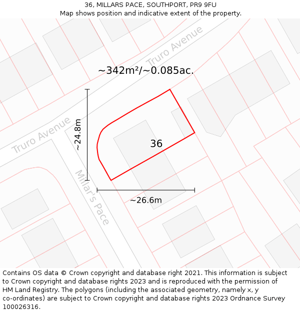 36, MILLARS PACE, SOUTHPORT, PR9 9FU: Plot and title map