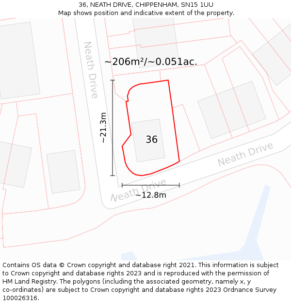 36, NEATH DRIVE, CHIPPENHAM, SN15 1UU: Plot and title map