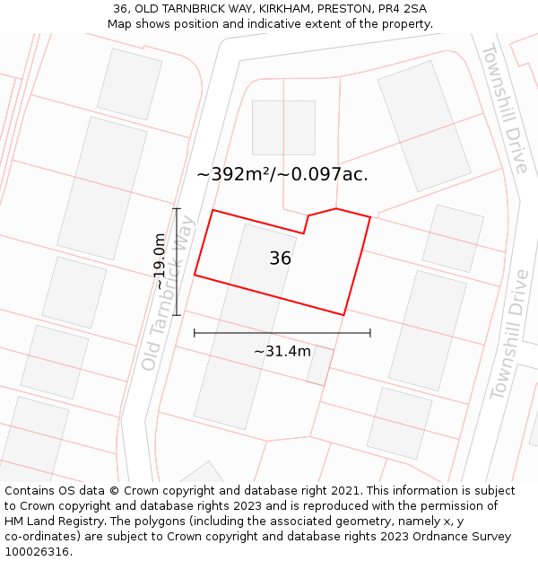 36, OLD TARNBRICK WAY, KIRKHAM, PRESTON, PR4 2SA: Plot and title map