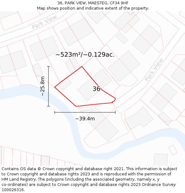 36, PARK VIEW, MAESTEG, CF34 9HF: Plot and title map