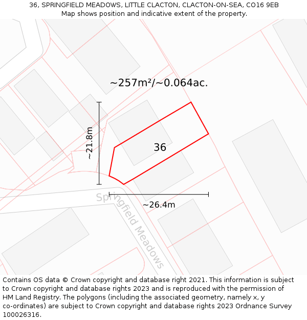 36, SPRINGFIELD MEADOWS, LITTLE CLACTON, CLACTON-ON-SEA, CO16 9EB: Plot and title map