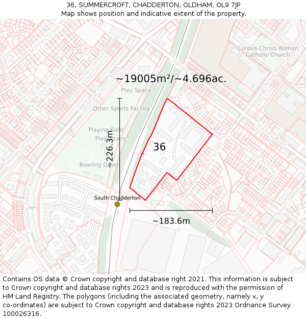 36, SUMMERCROFT, CHADDERTON, OLDHAM, OL9 7JP: Plot and title map
