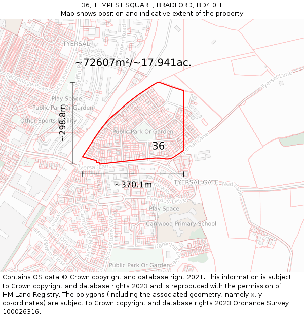 36, TEMPEST SQUARE, BRADFORD, BD4 0FE: Plot and title map