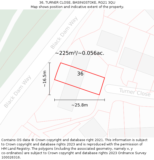36, TURNER CLOSE, BASINGSTOKE, RG21 3QU: Plot and title map
