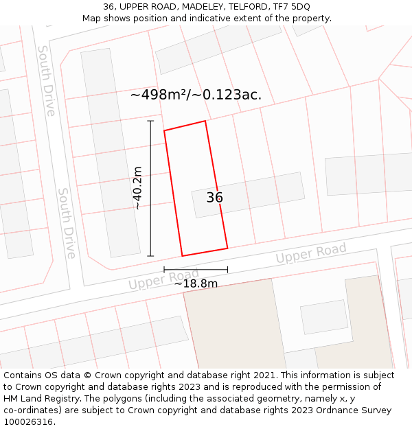 36, UPPER ROAD, MADELEY, TELFORD, TF7 5DQ: Plot and title map
