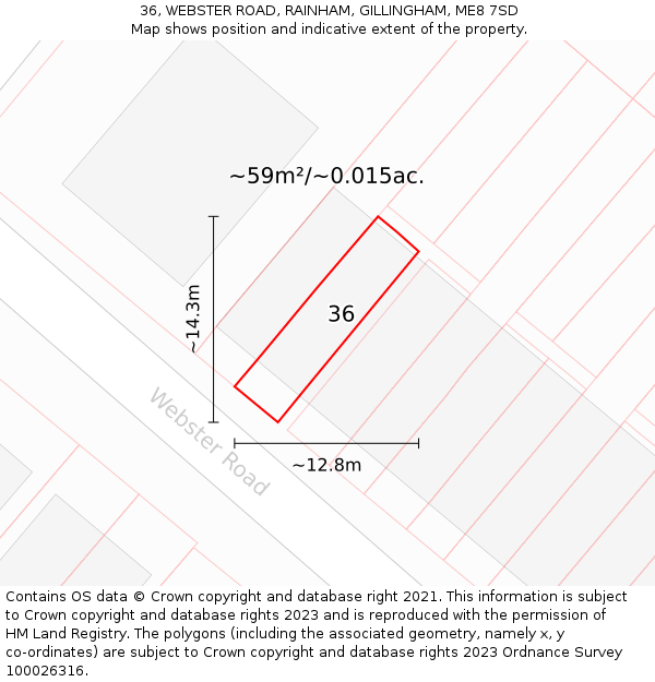 36, WEBSTER ROAD, RAINHAM, GILLINGHAM, ME8 7SD: Plot and title map