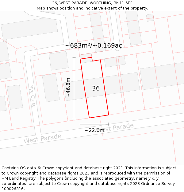36, WEST PARADE, WORTHING, BN11 5EF: Plot and title map
