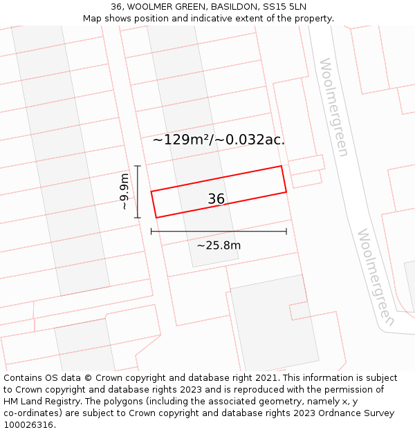 36, WOOLMER GREEN, BASILDON, SS15 5LN: Plot and title map