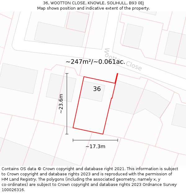 36, WOOTTON CLOSE, KNOWLE, SOLIHULL, B93 0EJ: Plot and title map