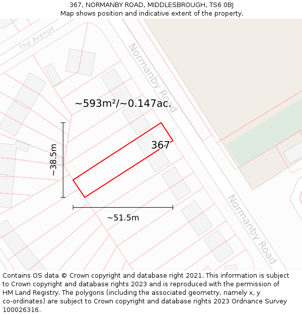 367, NORMANBY ROAD, MIDDLESBROUGH, TS6 0BJ: Plot and title map