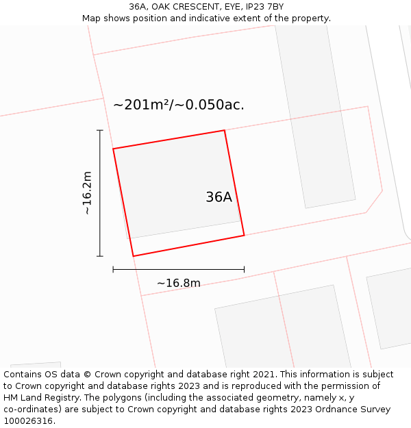 36A, OAK CRESCENT, EYE, IP23 7BY: Plot and title map
