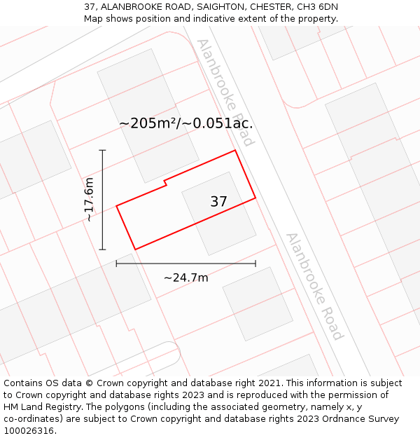 37, ALANBROOKE ROAD, SAIGHTON, CHESTER, CH3 6DN: Plot and title map