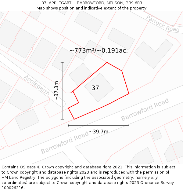 37, APPLEGARTH, BARROWFORD, NELSON, BB9 6RR: Plot and title map