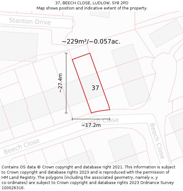 37, BEECH CLOSE, LUDLOW, SY8 2PD: Plot and title map