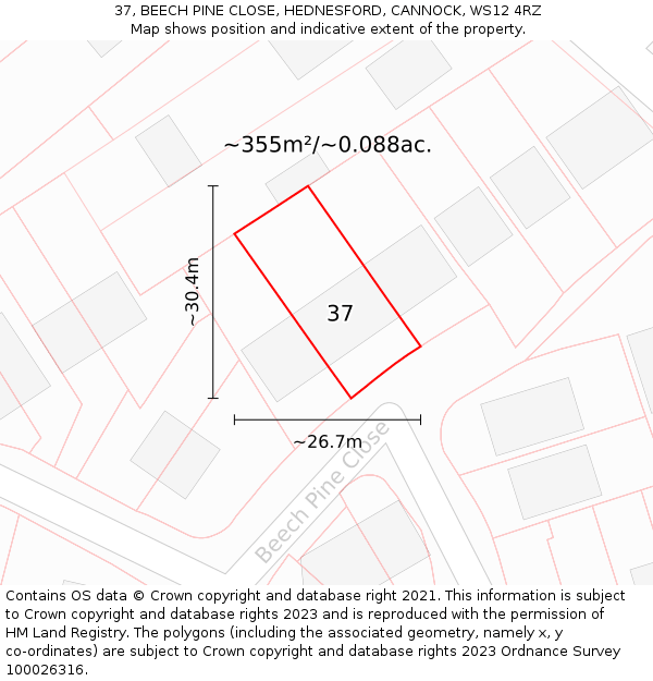 37, BEECH PINE CLOSE, HEDNESFORD, CANNOCK, WS12 4RZ: Plot and title map