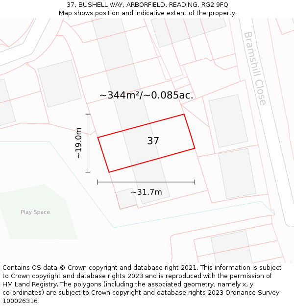 37, BUSHELL WAY, ARBORFIELD, READING, RG2 9FQ: Plot and title map