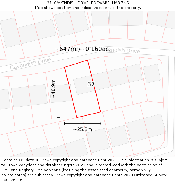 37, CAVENDISH DRIVE, EDGWARE, HA8 7NS: Plot and title map