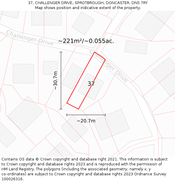37, CHALLENGER DRIVE, SPROTBROUGH, DONCASTER, DN5 7RY: Plot and title map