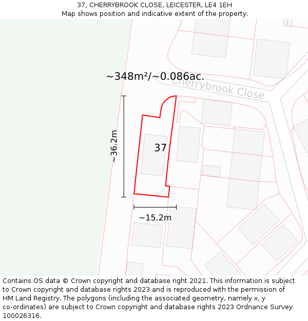 37, CHERRYBROOK CLOSE, LEICESTER, LE4 1EH: Plot and title map